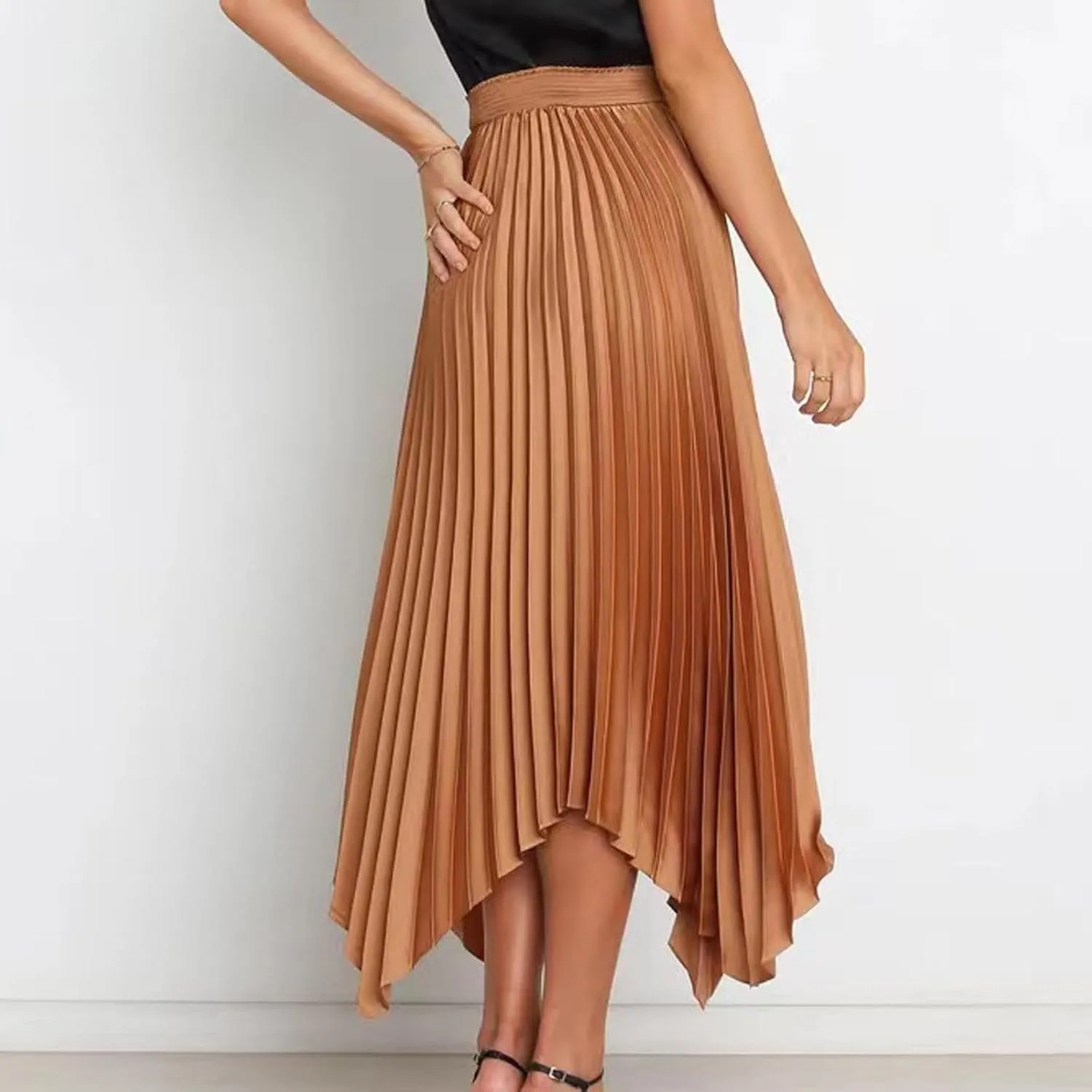 Borniu Women's Summer Renaissance Flowy Fairy Skirt Y2k Solid Color Irregular Elastic Waist Layered Asymmetrical Midi Skirts