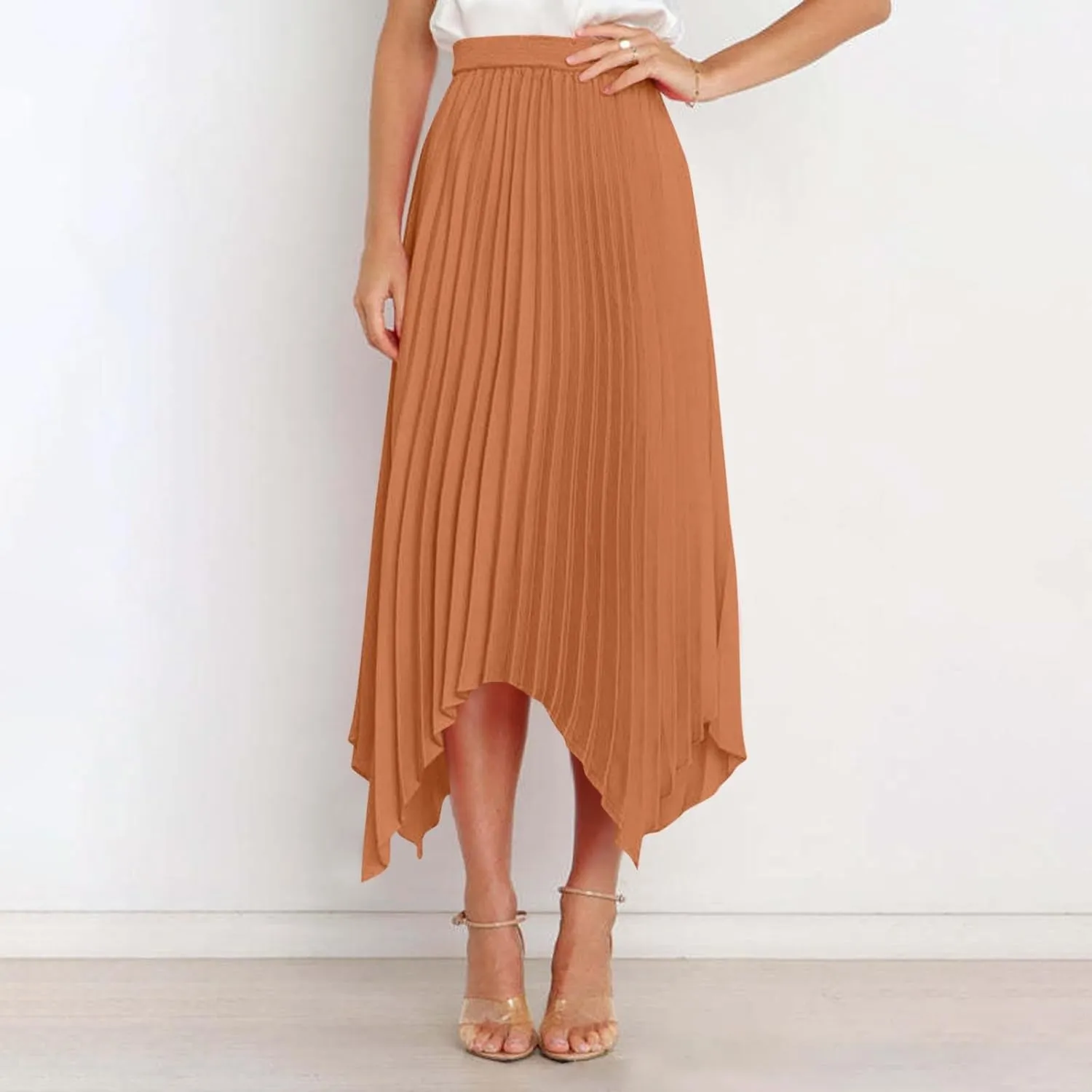 Borniu Women's Summer Renaissance Flowy Fairy Skirt Y2k Solid Color Irregular Elastic Waist Layered Asymmetrical Midi Skirts