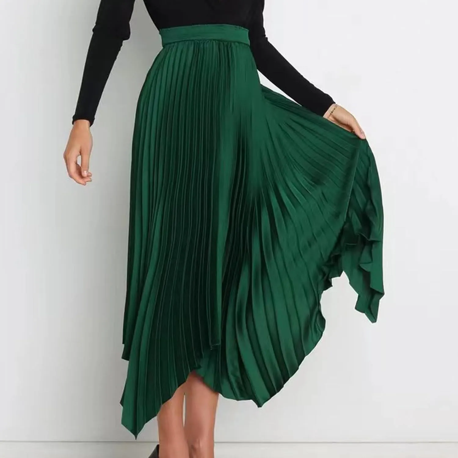 Borniu Women's Summer Renaissance Flowy Fairy Skirt Y2k Solid Color Irregular Elastic Waist Layered Asymmetrical Midi Skirts