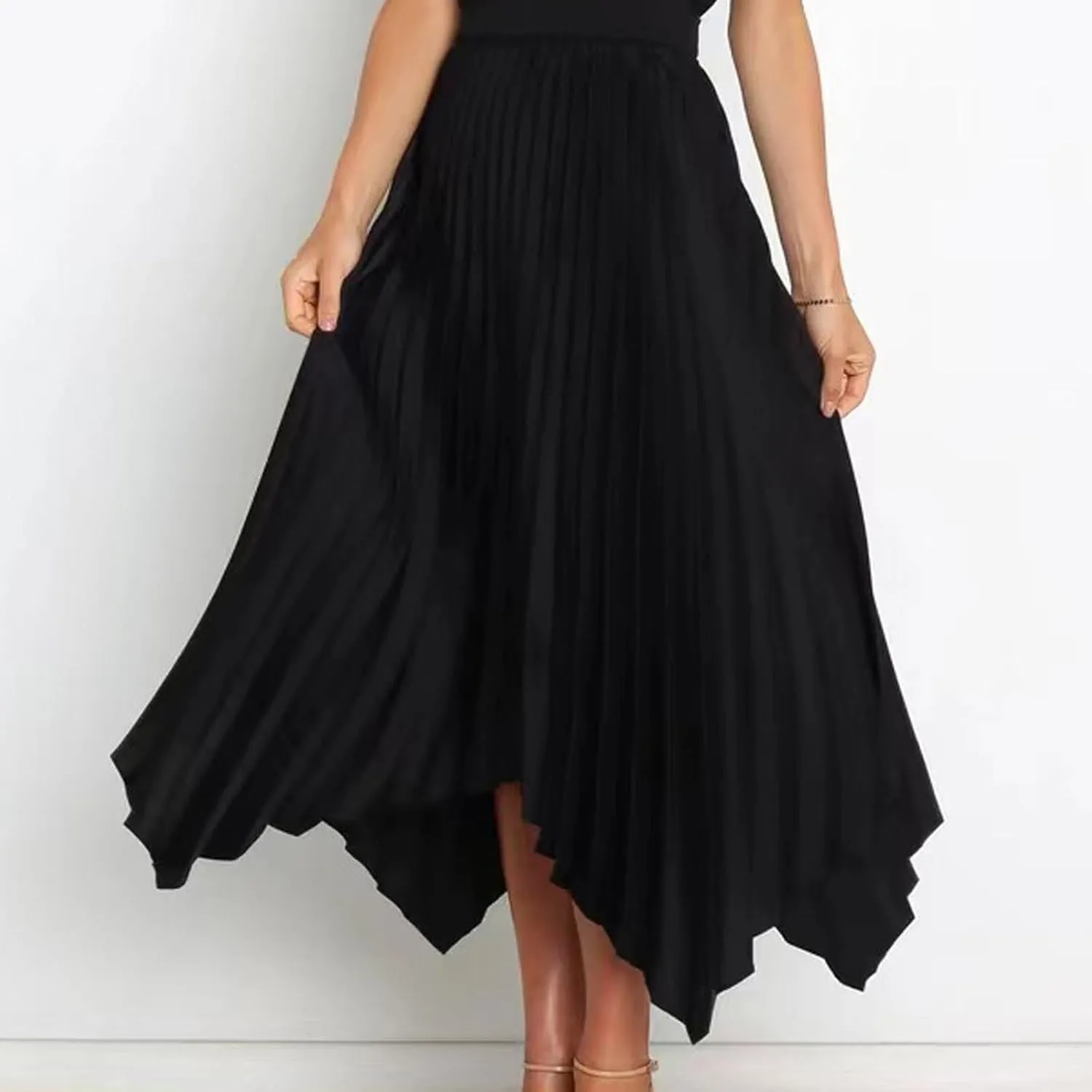 Borniu Women's Summer Renaissance Flowy Fairy Skirt Y2k Solid Color Irregular Elastic Waist Layered Asymmetrical Midi Skirts
