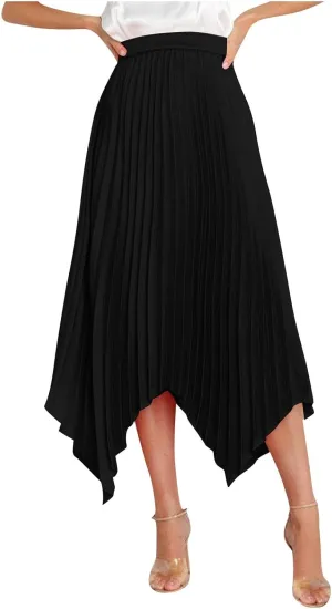 Borniu Women's Summer Renaissance Flowy Fairy Skirt Y2k Solid Color Irregular Elastic Waist Layered Asymmetrical Midi Skirts