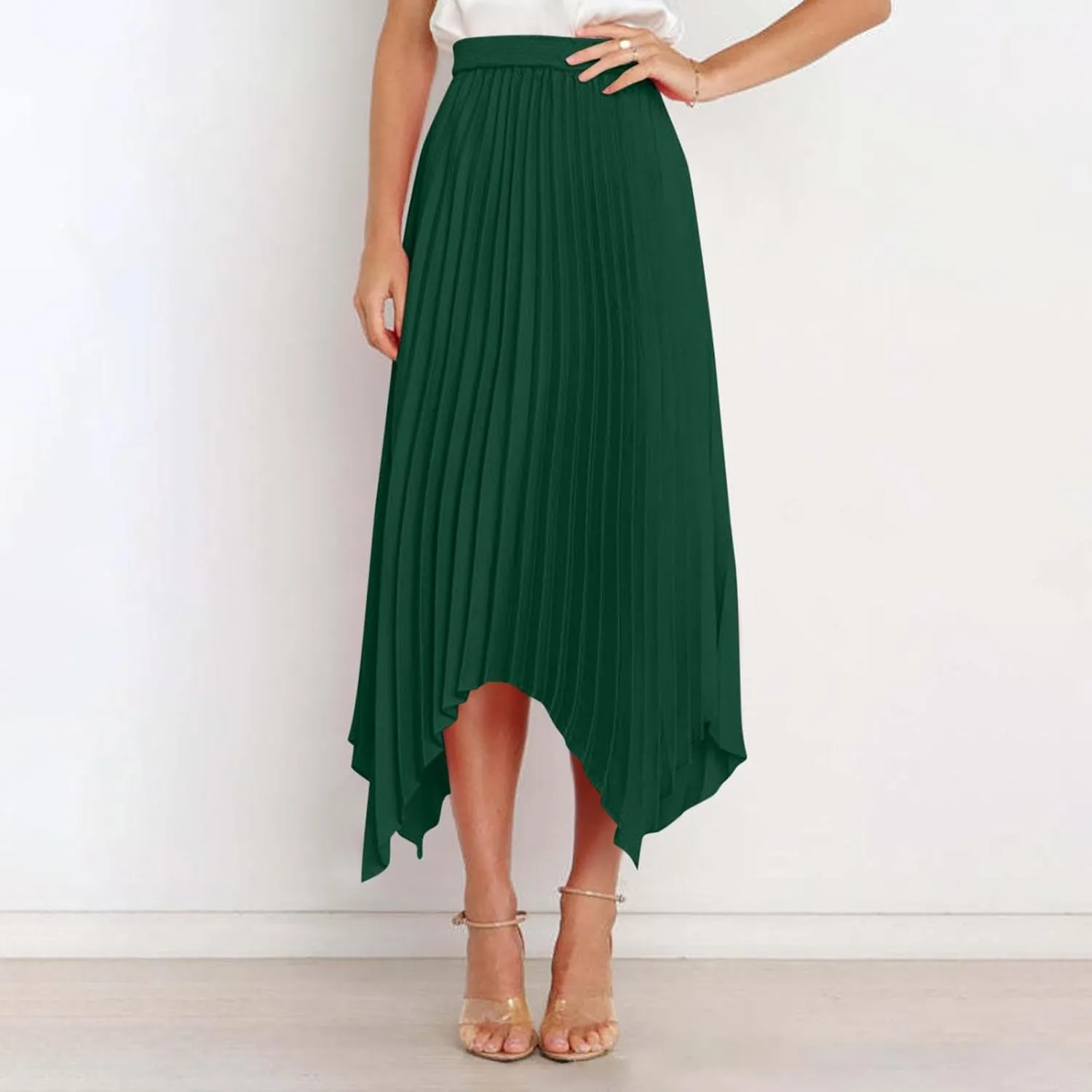 Borniu Women's Summer Renaissance Flowy Fairy Skirt Y2k Solid Color Irregular Elastic Waist Layered Asymmetrical Midi Skirts