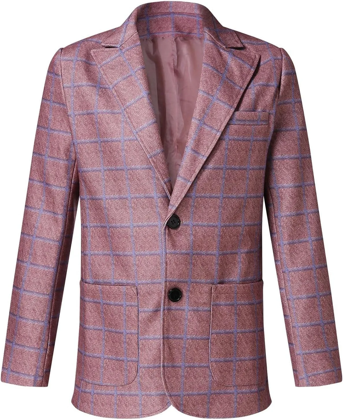 Burband Mens Stylish Plaid Slim Fit Blazer Jackets Notched Lapel Single Breasted Wedding Pink Dress Blazers Sport Coats