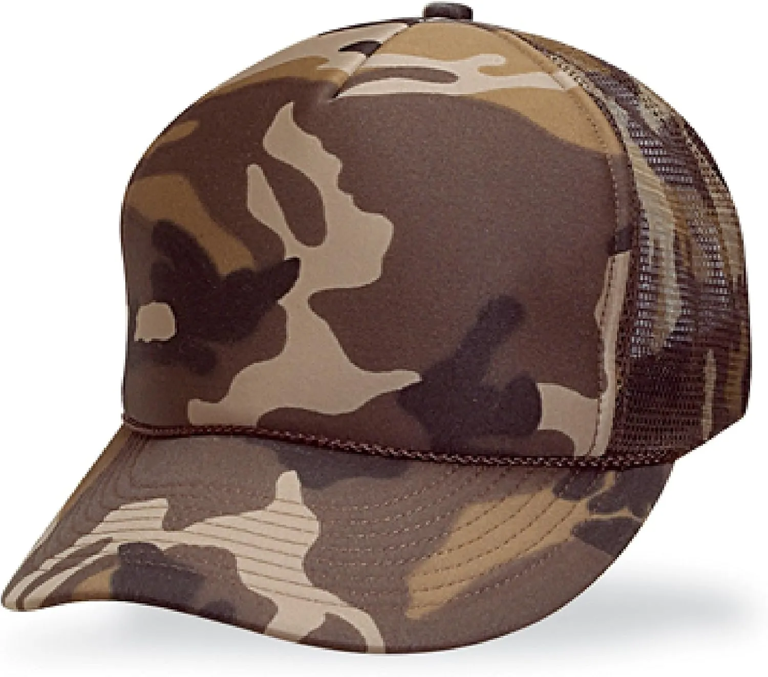 Cameo 5 Panel Brown Camo Poly Foam Mesh Trucker Hat
