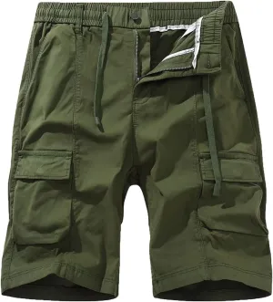 Cargo Shorts for Men Regular Fit Cotton Drawstring Stretch Waist Multi Pockets Tooling Shorts Work Utility Shorts
