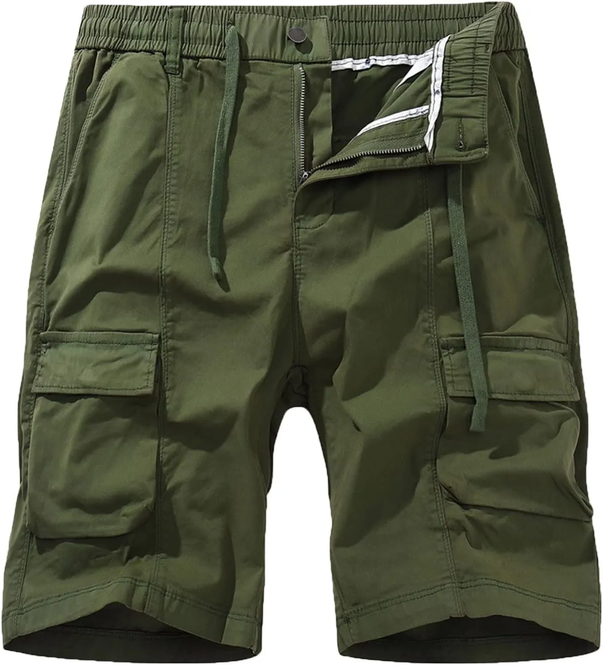 Cargo Shorts for Men Regular Fit Cotton Drawstring Stretch Waist Multi Pockets Tooling Shorts Work Utility Shorts