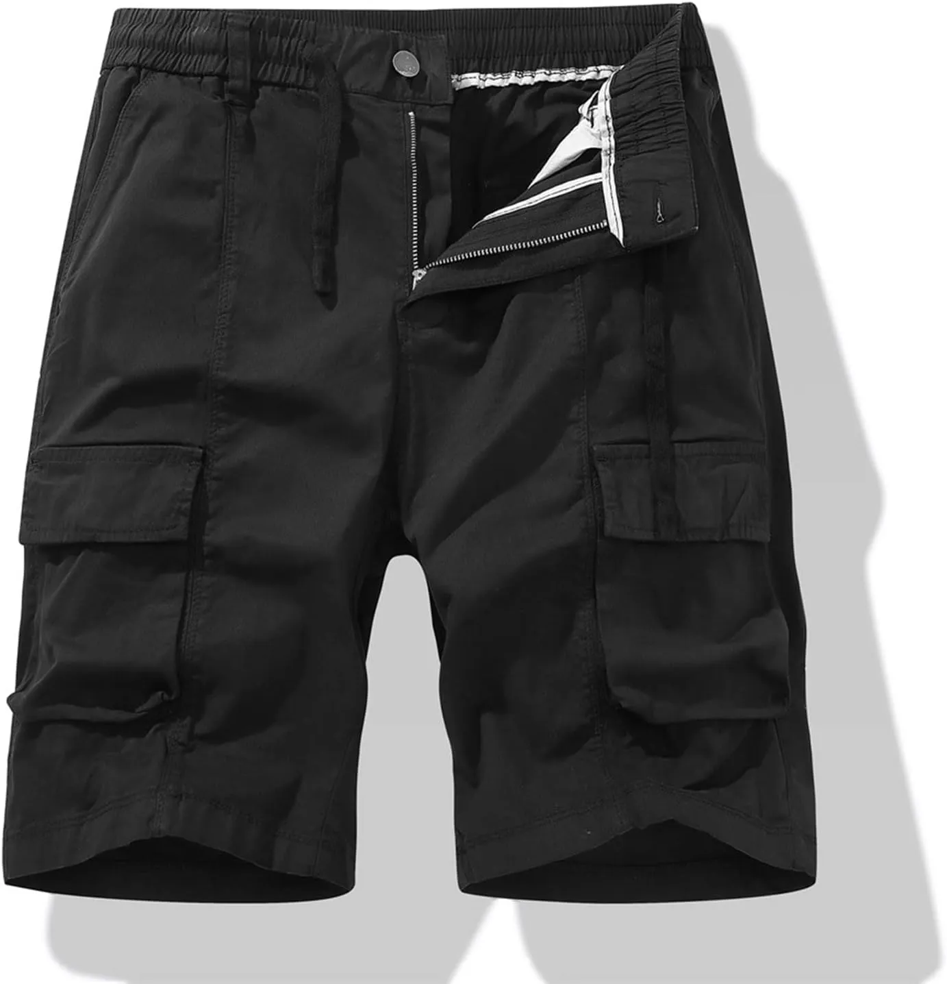 Cargo Shorts for Men Regular Fit Cotton Drawstring Stretch Waist Multi Pockets Tooling Shorts Work Utility Shorts