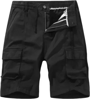 Cargo Shorts for Men Regular Fit Cotton Drawstring Stretch Waist Multi Pockets Tooling Shorts Work Utility Shorts