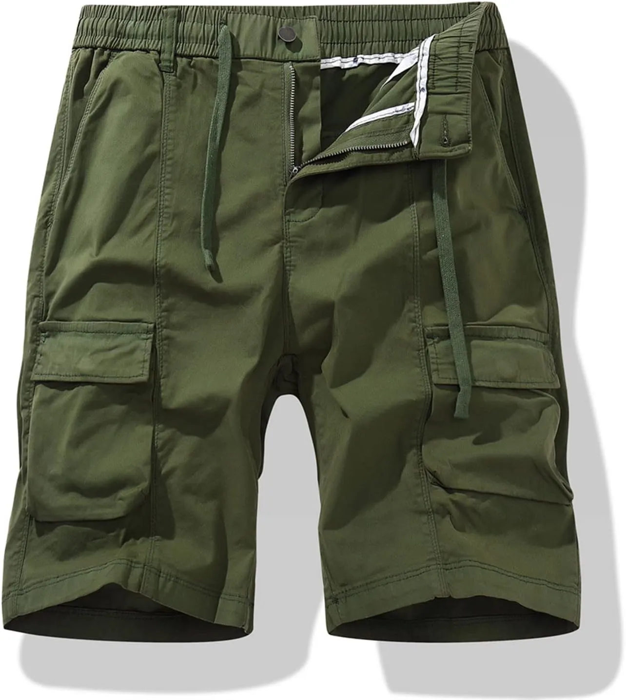 Cargo Shorts for Men Regular Fit Cotton Drawstring Stretch Waist Multi Pockets Tooling Shorts Work Utility Shorts