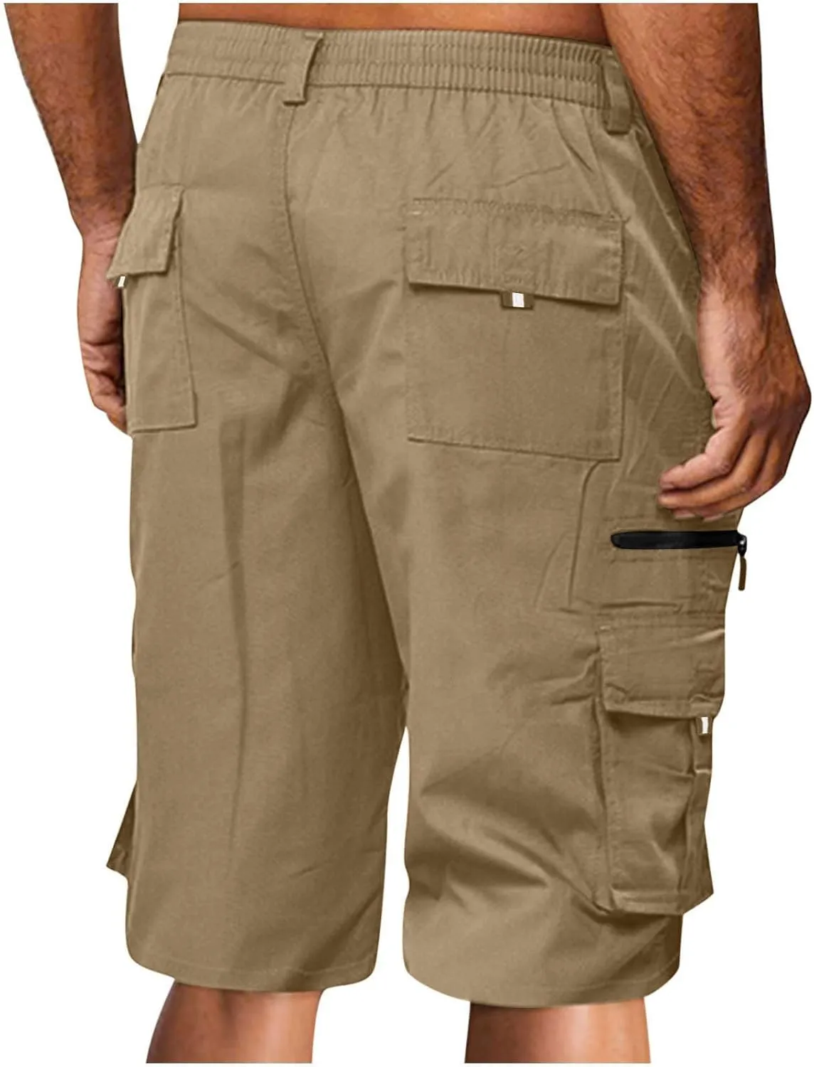 Cargo Shorts for Men Stretch Waist Premium Twill Multi Pockets Casual Tooling Shorts Fashion Solid Utility Shorts