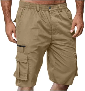 Cargo Shorts for Men Stretch Waist Premium Twill Multi Pockets Casual Tooling Shorts Fashion Solid Utility Shorts