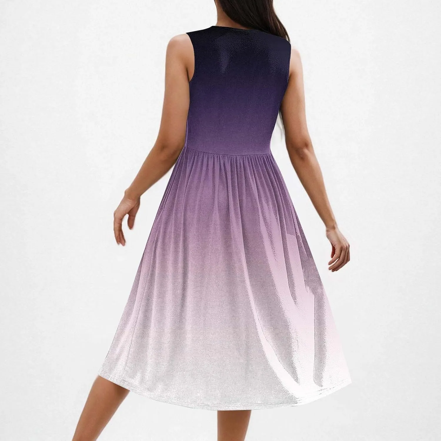 Casual Dresses for Women Summer Sleeveless Tie Dye Sundresses Empire Waist Midi Tank Dresses with Pockets 2025