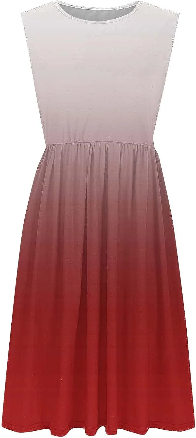 Casual Dresses for Women Summer Sleeveless Tie Dye Sundresses Empire Waist Midi Tank Dresses with Pockets 2025