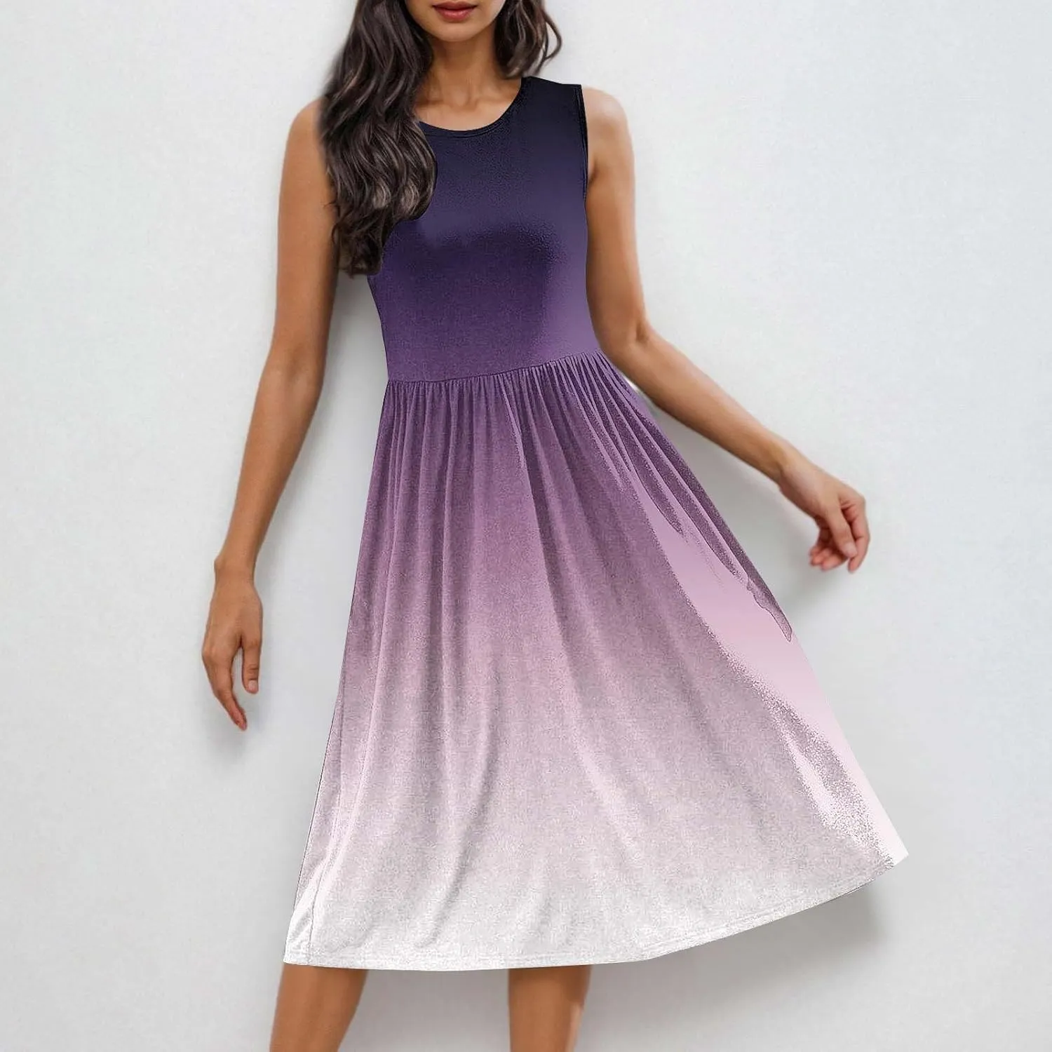 Casual Dresses for Women Summer Sleeveless Tie Dye Sundresses Empire Waist Midi Tank Dresses with Pockets 2025