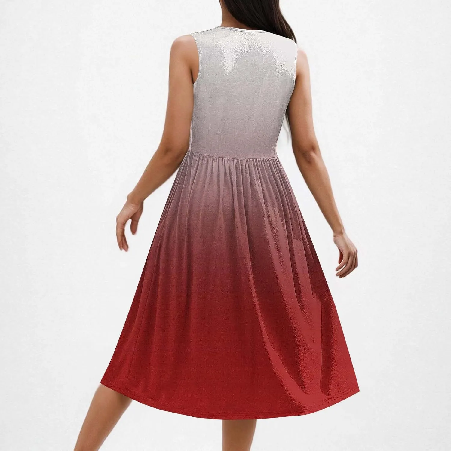 Casual Dresses for Women Summer Sleeveless Tie Dye Sundresses Empire Waist Midi Tank Dresses with Pockets 2025