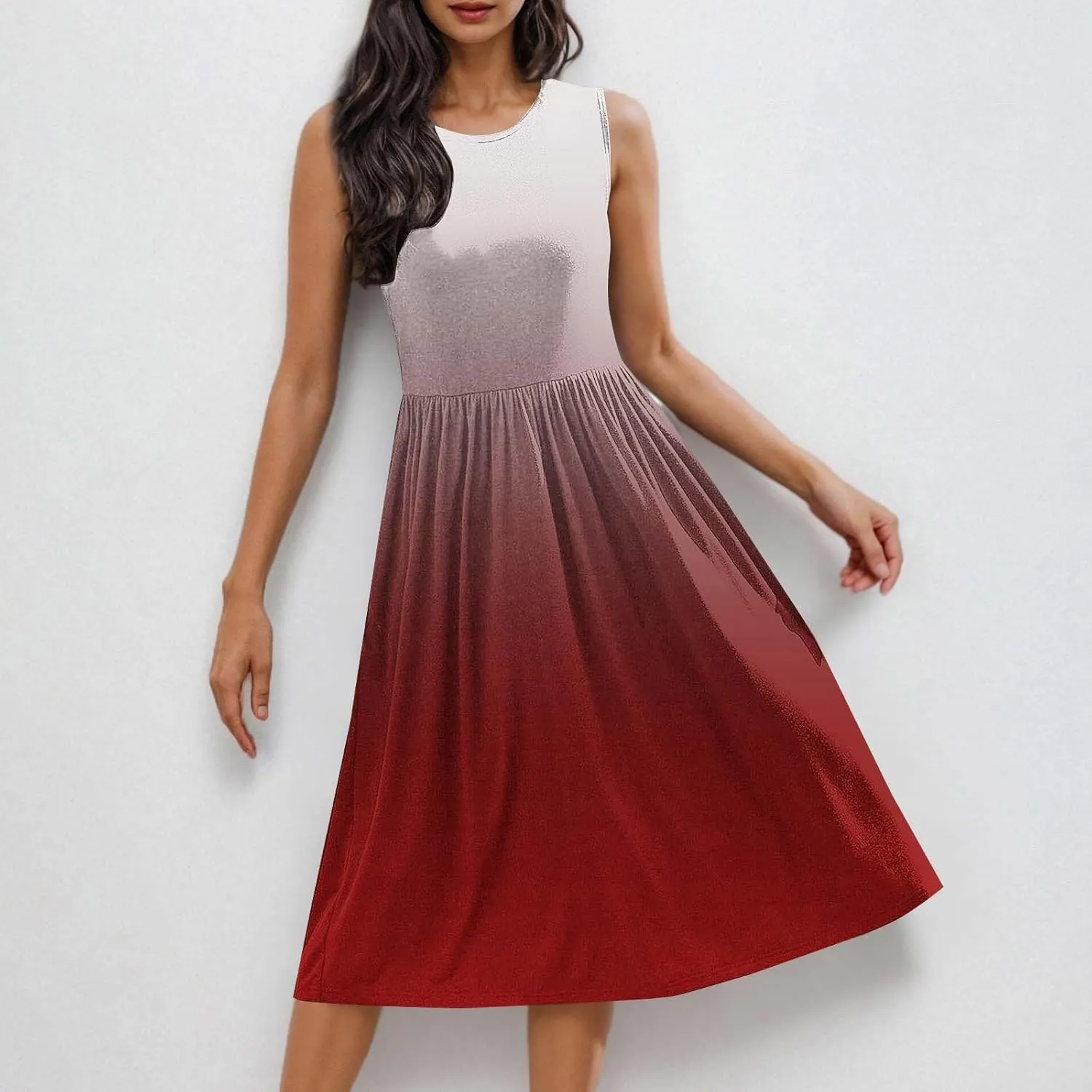 Casual Dresses for Women Summer Sleeveless Tie Dye Sundresses Empire Waist Midi Tank Dresses with Pockets 2025