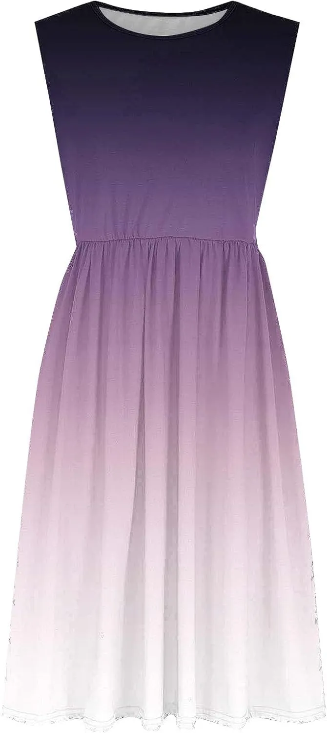 Casual Dresses for Women Summer Sleeveless Tie Dye Sundresses Empire Waist Midi Tank Dresses with Pockets 2025