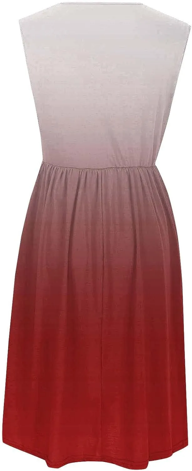 Casual Dresses for Women Summer Sleeveless Tie Dye Sundresses Empire Waist Midi Tank Dresses with Pockets 2025