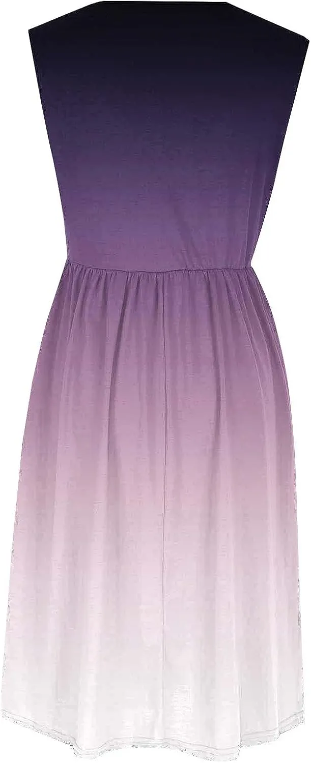 Casual Dresses for Women Summer Sleeveless Tie Dye Sundresses Empire Waist Midi Tank Dresses with Pockets 2025