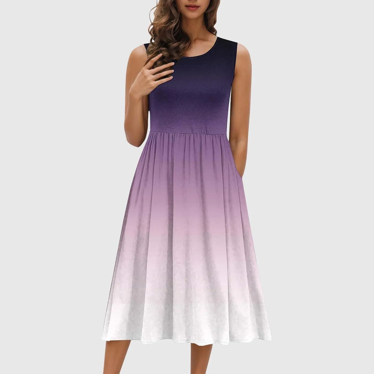 Casual Dresses for Women Summer Sleeveless Tie Dye Sundresses Empire Waist Midi Tank Dresses with Pockets 2025