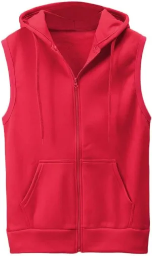 Casual Solid Sleeveless Hooded Jackets for Men Full Zip Up Lightweight Hoodies Sweatshirt Workout Gym Vest Tops with Pockets