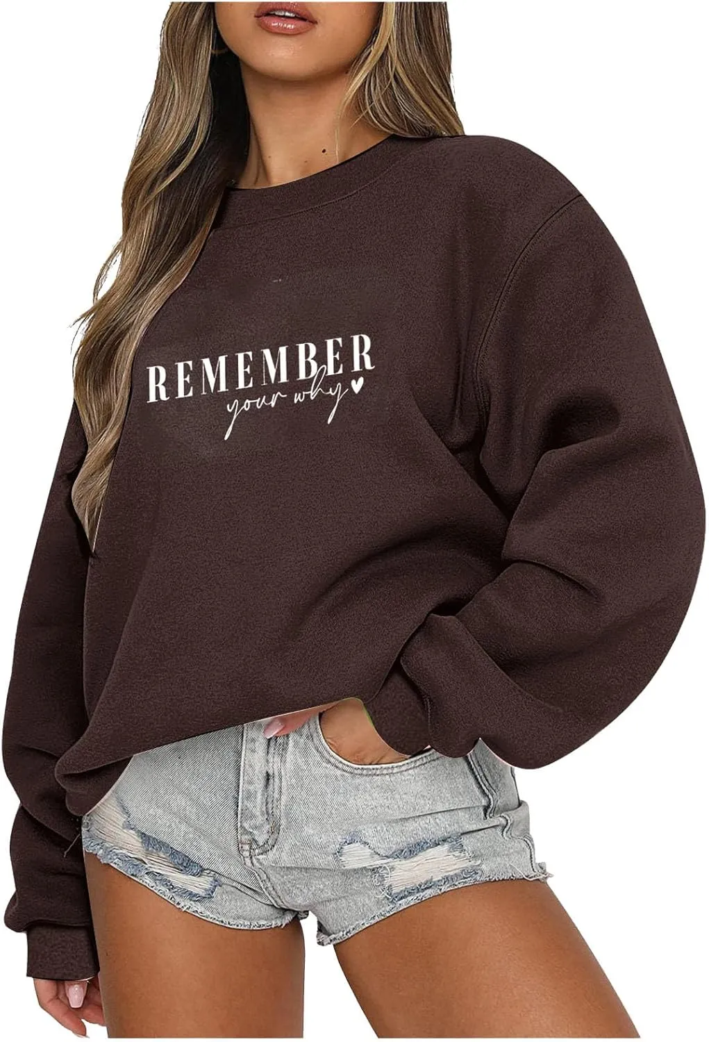 Ceboyel Remember Your Why Sweatshirt Oversized Pullover Sweater Letter Print Cute Hoodies Trendy Fall Winter Clothing 2023