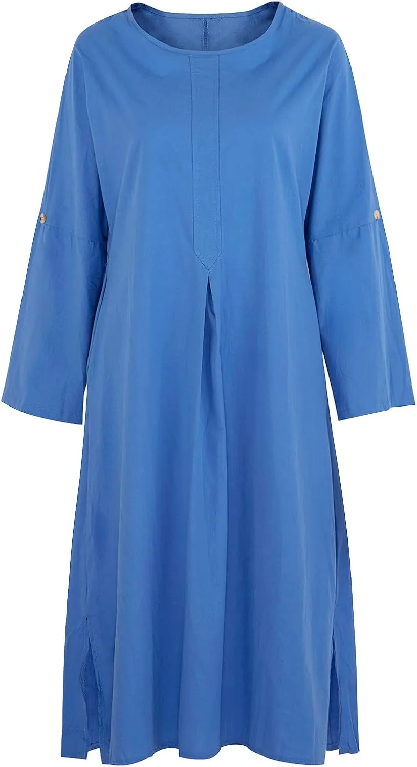 Ceboyel Women Denim Shirt Dresses Casual Loose Maxi Long Dress Half Sleeve Distressed Jean Dress Summer Beach Outfits 2023