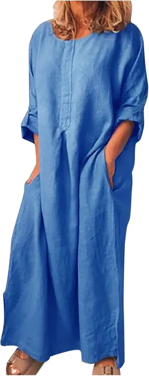 Ceboyel Women Denim Shirt Dresses Casual Loose Maxi Long Dress Half Sleeve Distressed Jean Dress Summer Beach Outfits 2023