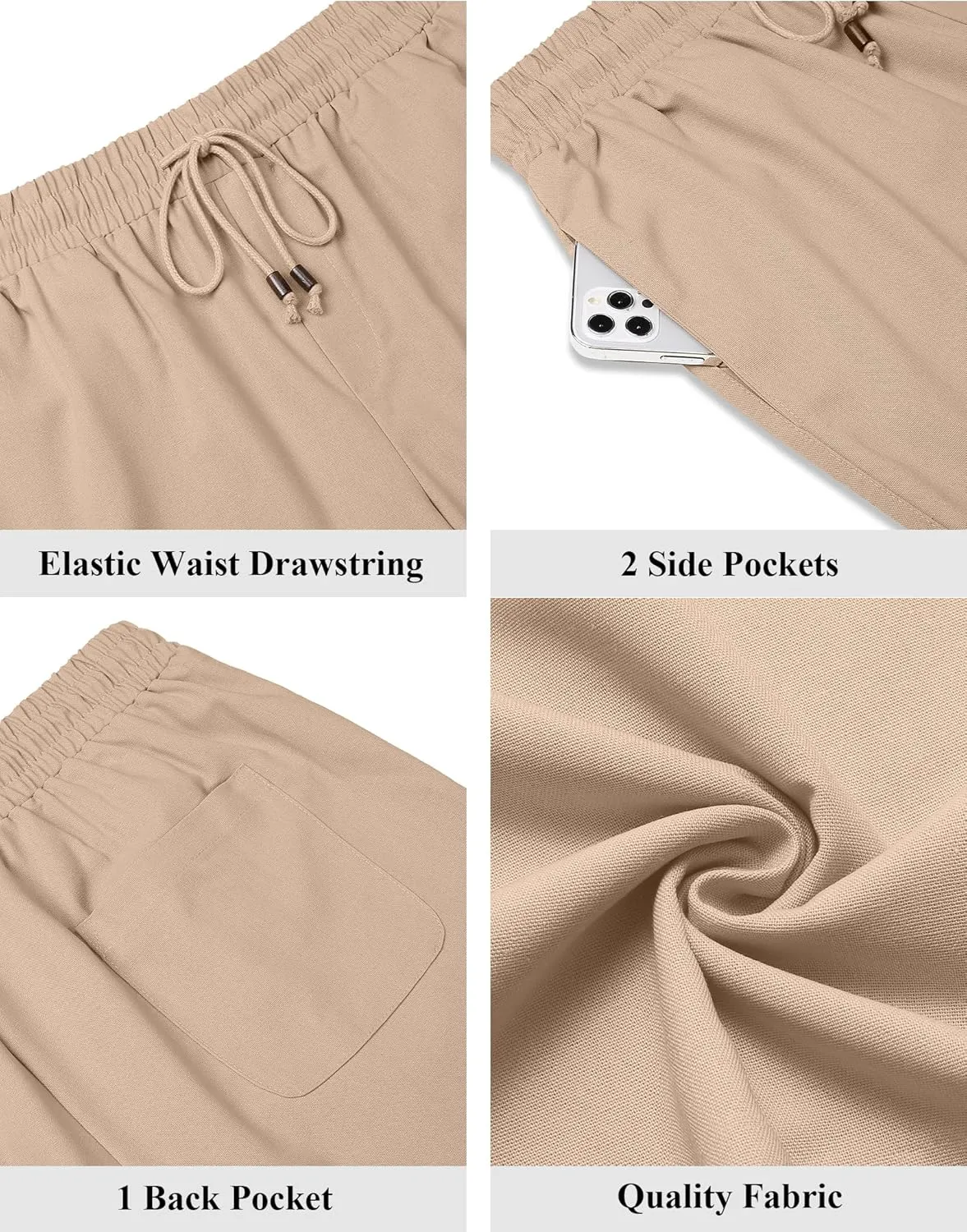 COOFANDY Men's Linen Shorts Casual Summer Beach Shorts Elastic Waist Drawstring Vacation Shorts with Pockets