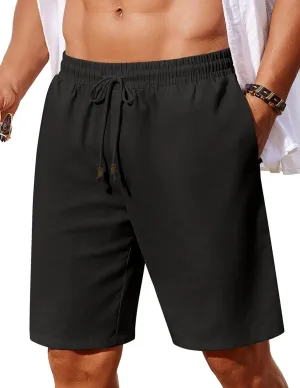 COOFANDY Men's Linen Shorts Casual Summer Beach Shorts Elastic Waist Drawstring Vacation Shorts with Pockets