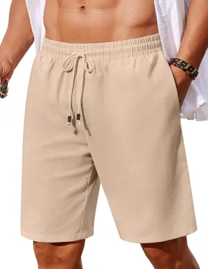 COOFANDY Men's Linen Shorts Casual Summer Beach Shorts Elastic Waist Drawstring Vacation Shorts with Pockets