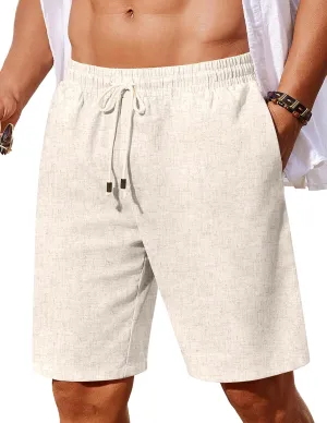 COOFANDY Men's Linen Shorts Casual Summer Beach Shorts Elastic Waist Drawstring Vacation Shorts with Pockets