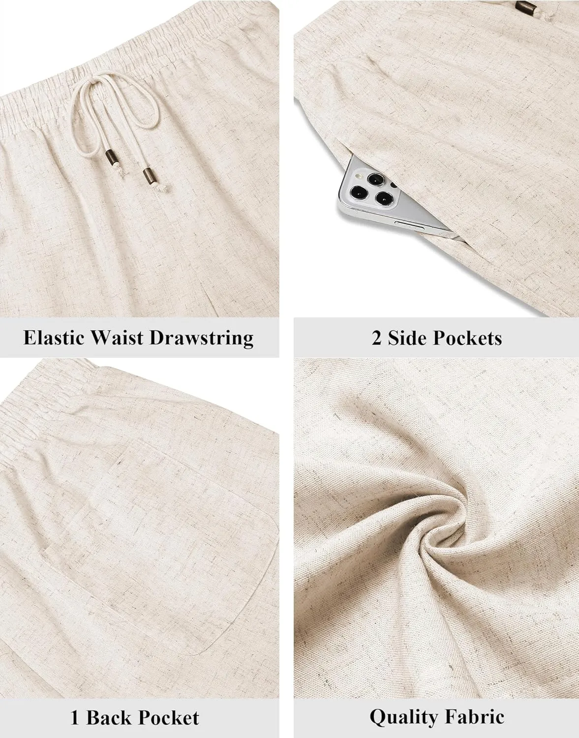 COOFANDY Men's Linen Shorts Casual Summer Beach Shorts Elastic Waist Drawstring Vacation Shorts with Pockets