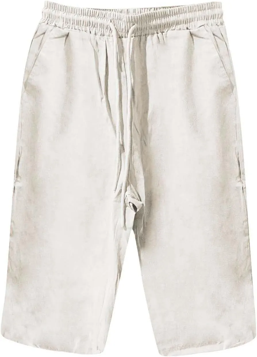 Cotton Linen Shorts White Linen Pants Women Linen Trousers for Women Knee Length Shorts Women Linen Drawstring Pocket
