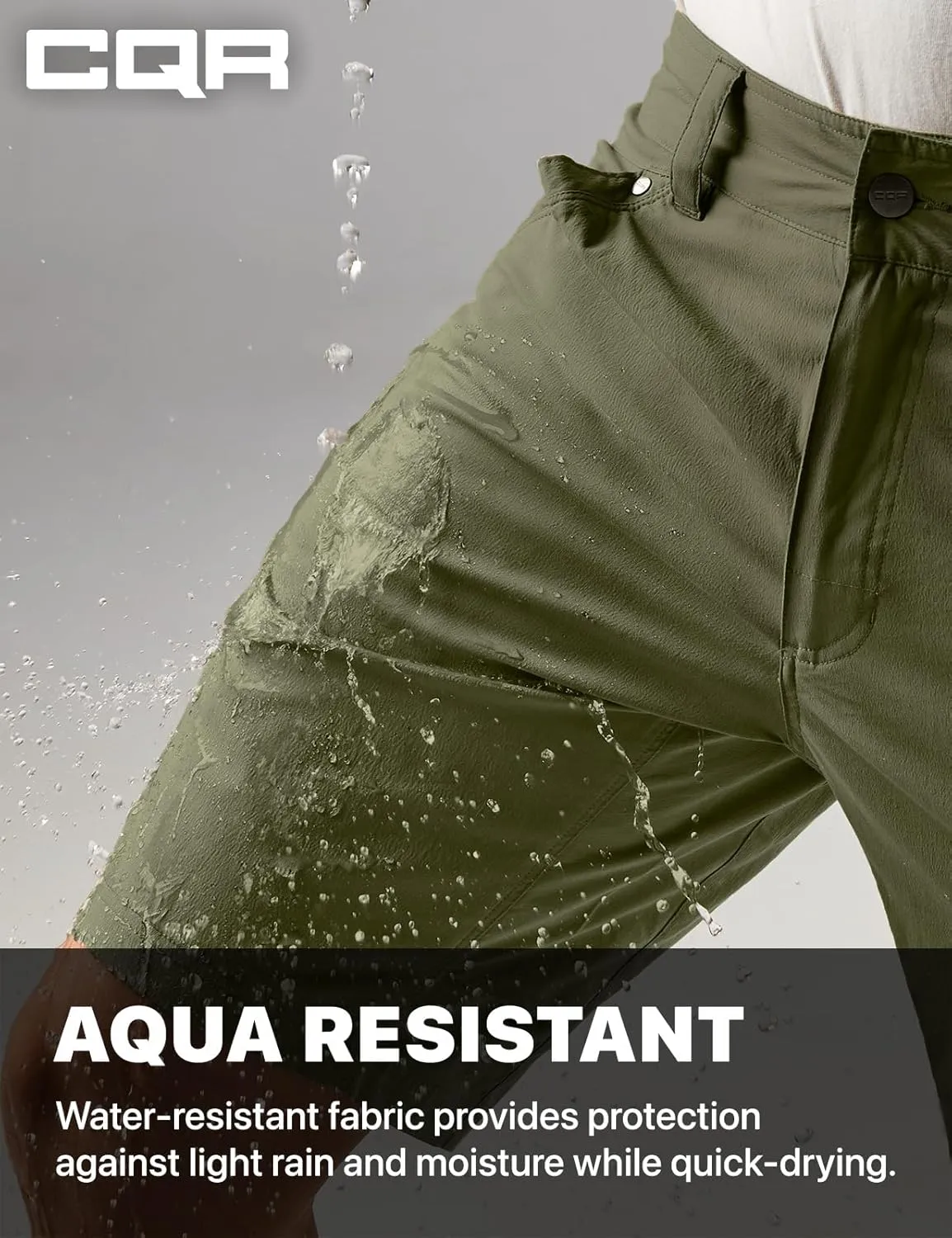 CQR Men's Stretch Utility Shorts, Lightweight Quick Dry Casual Shorts, Hiking Golf Cargo Shorts with Zipper Pockets