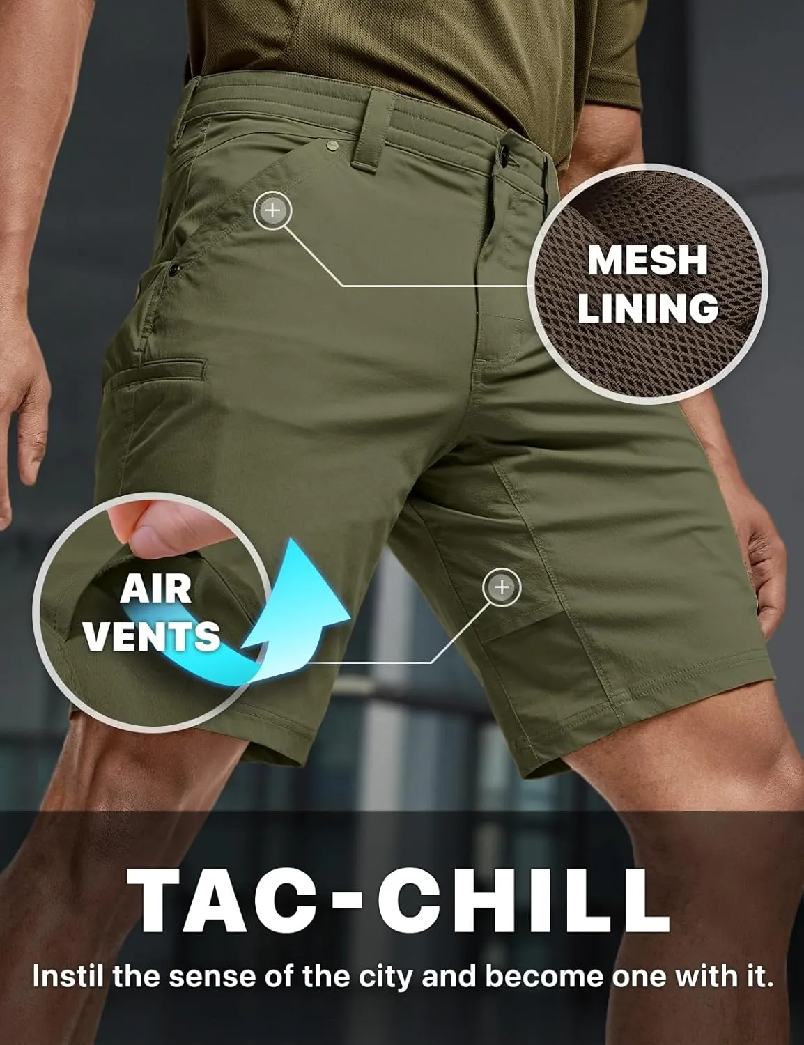 CQR Men's Stretch Utility Shorts, Lightweight Quick Dry Casual Shorts, Hiking Golf Cargo Shorts with Zipper Pockets