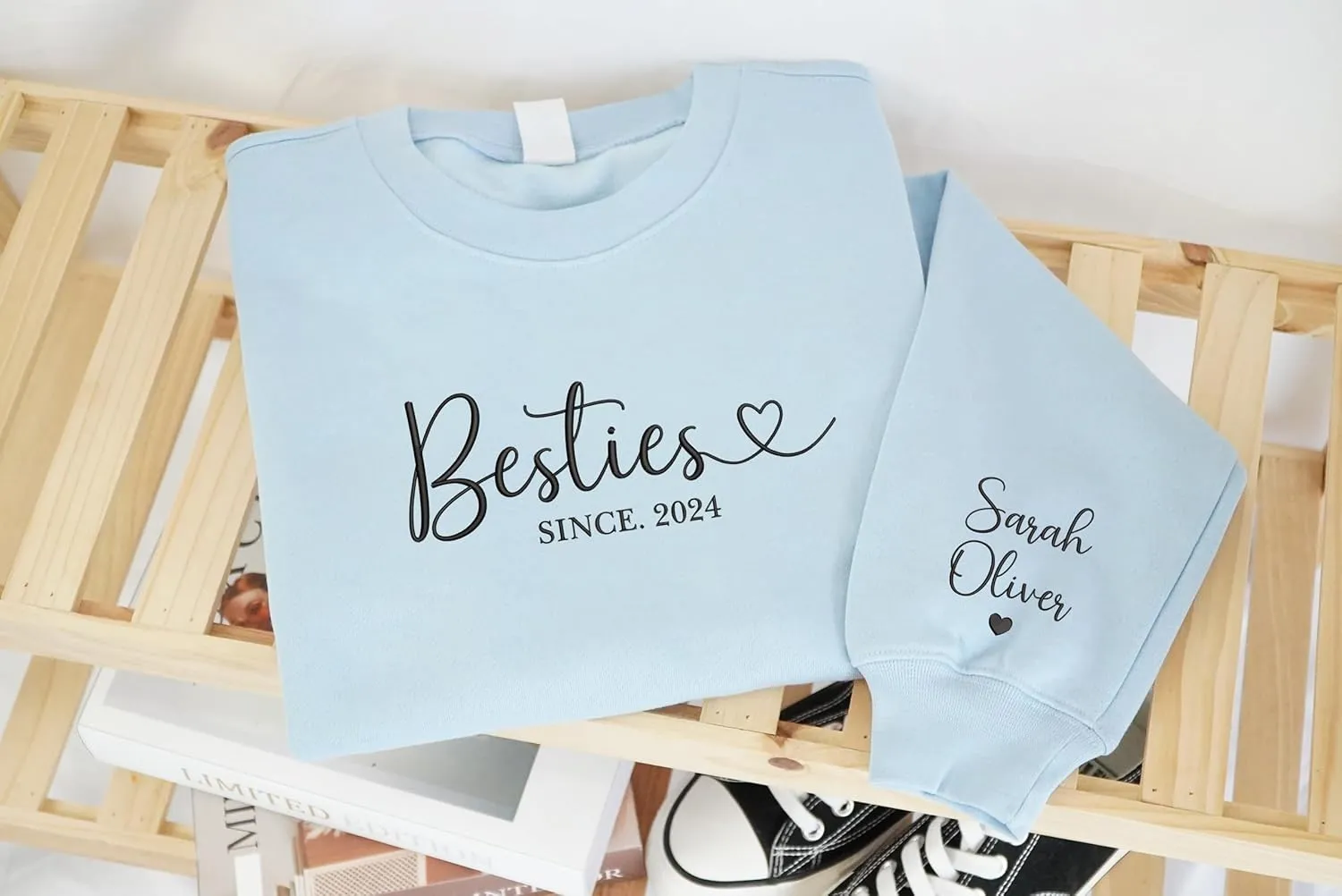 Custom Besties Embroiderd Shirt, Custom Photo Sweatshirt, BFF Sweater,BFF Tee Shirt