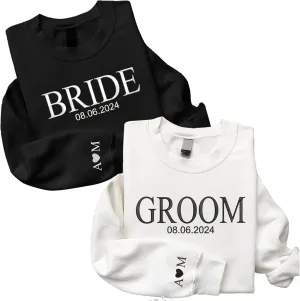 Custom Bride and Groom Sweatshirts, Custom Embroidered Hoodie, Matching Hoodies, Personalized Sweatshirt, Personalized Engagement Gift for Couple, Custom Sweatshirt for Him Her