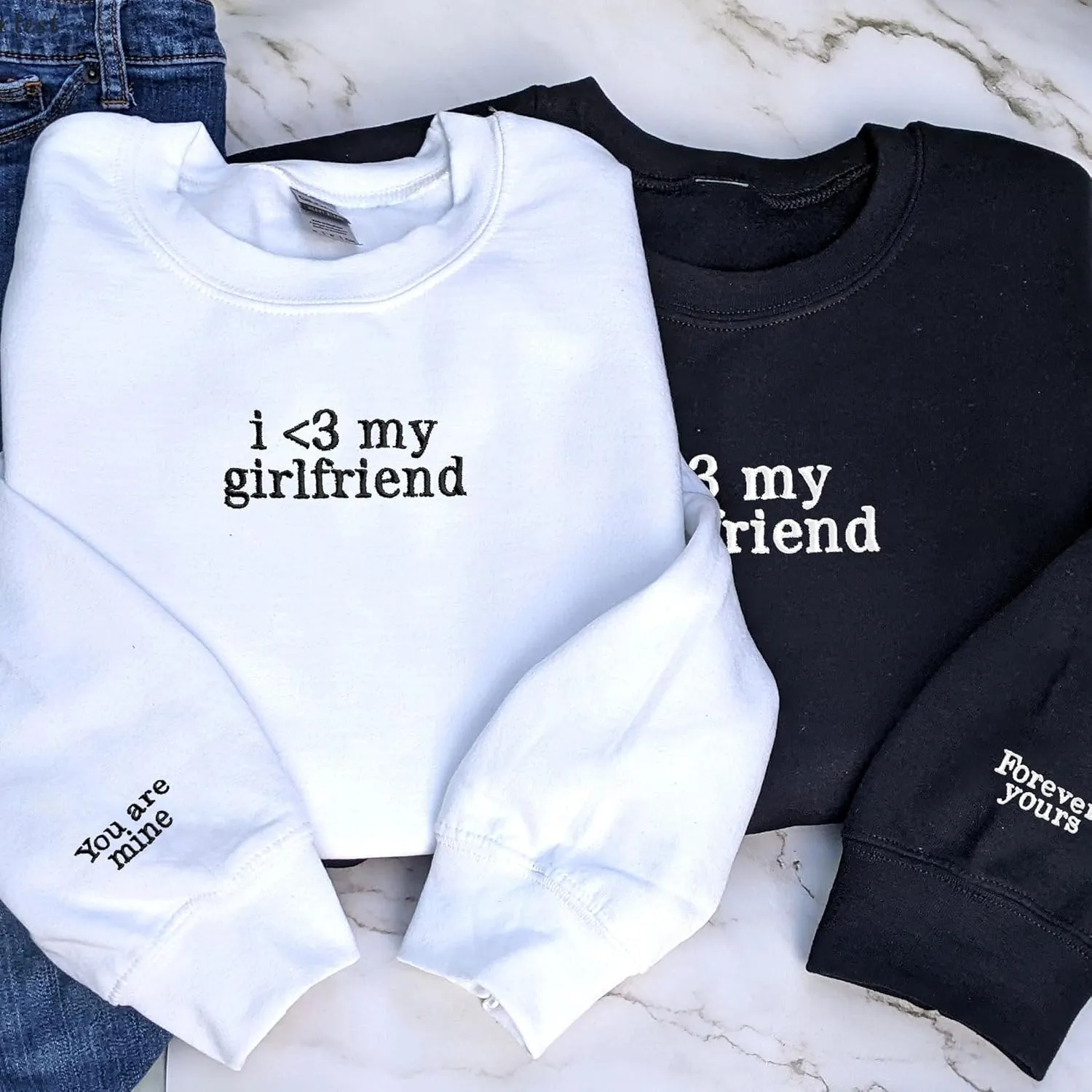 Custom Couple Embroidered Sweatshirt - Matching Hoodies for Couples, Gifts for Couple, Valentines Day, Wedding, Her