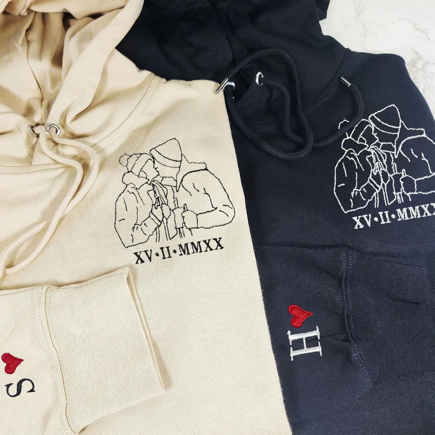 Custom Couple Embroidered Sweatshirt - Matching Hoodies for Couples, Gifts for Couple, Valentines Day, Wedding, Her
