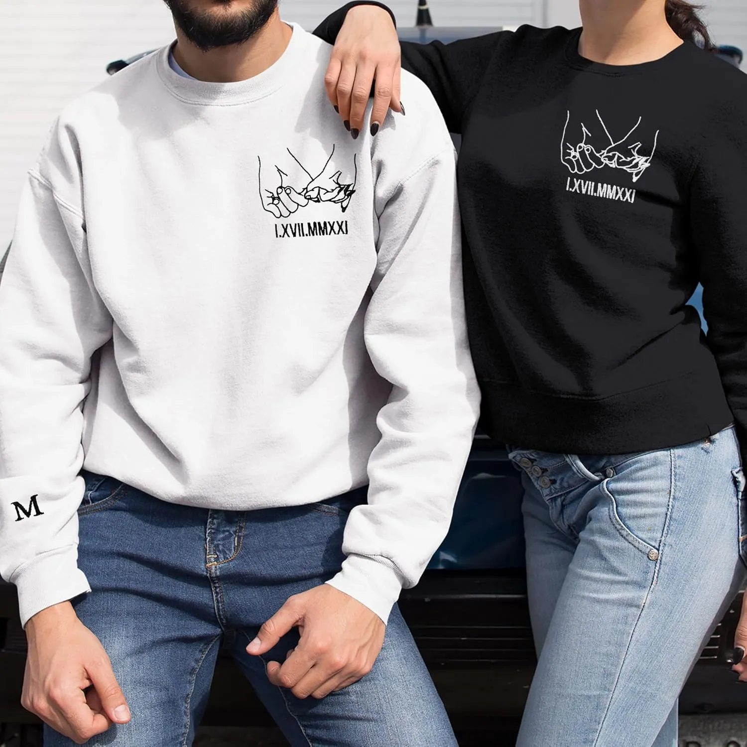 Custom Couple Embroidered Sweatshirt - Matching Hoodies for Couples, Gifts for Couple, Valentines Day, Wedding, Her