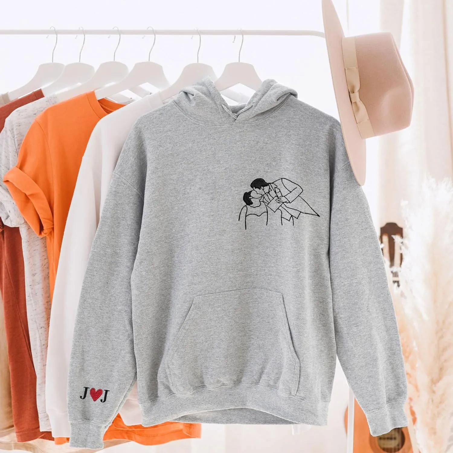Custom Couple Embroidered Sweatshirt - Matching Hoodies for Couples, Gifts for Couple, Valentines Day, Wedding, Her