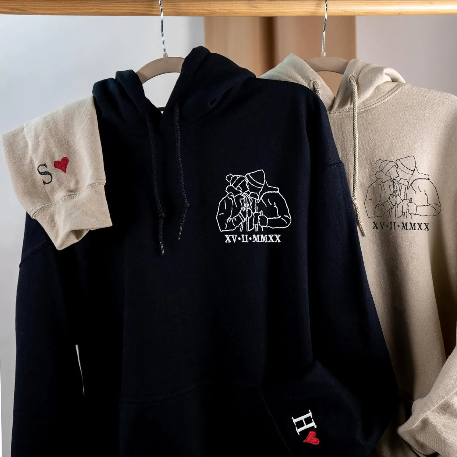 Custom Couple Embroidered Sweatshirt - Matching Hoodies for Couples, Gifts for Couple, Valentines Day, Wedding, Her