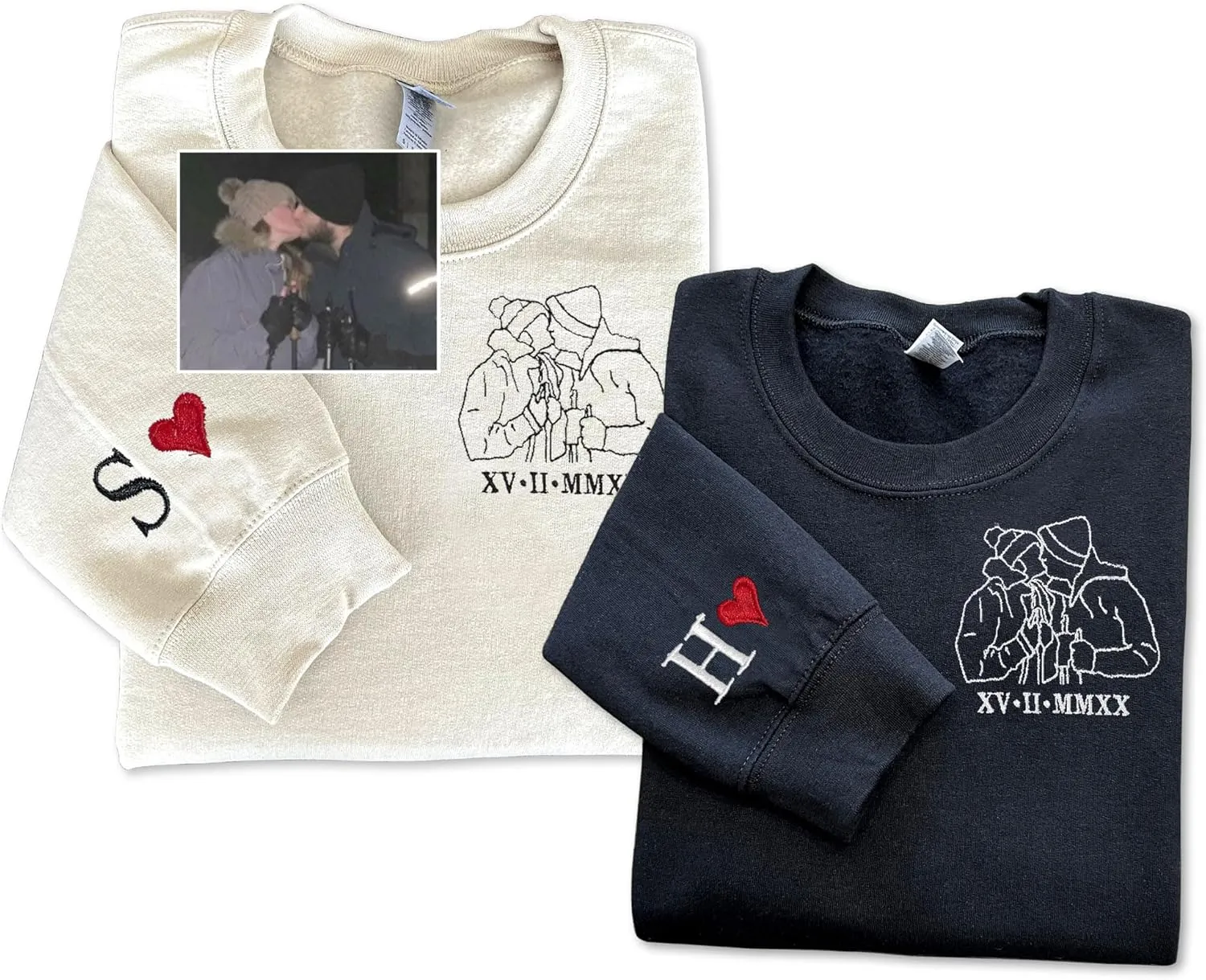 Custom Couple Embroidered Sweatshirt - Matching Hoodies for Couples, Gifts for Couple, Valentines Day, Wedding, Her
