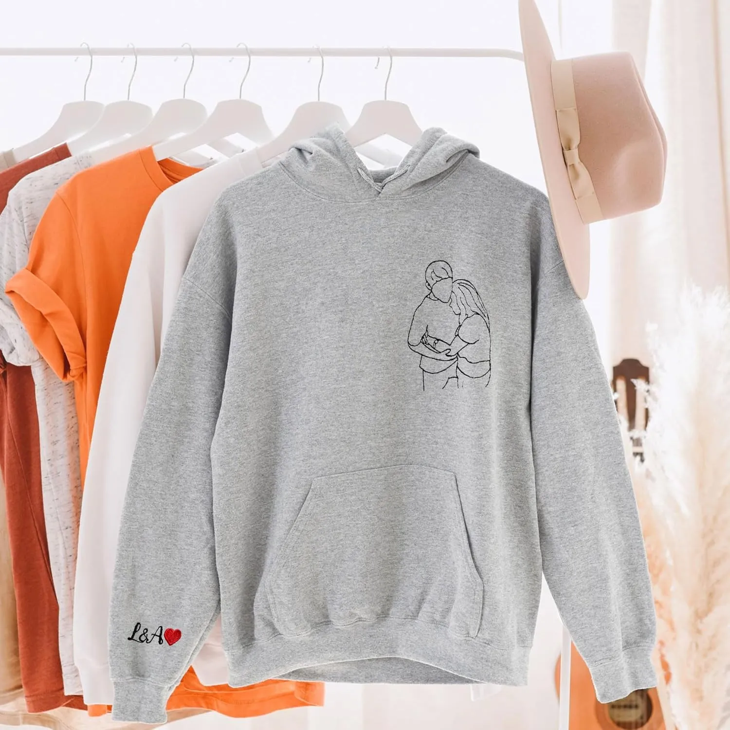Custom Couple Embroidered Sweatshirt - Matching Hoodies for Couples, Gifts for Couple, Valentines Day, Wedding, Her