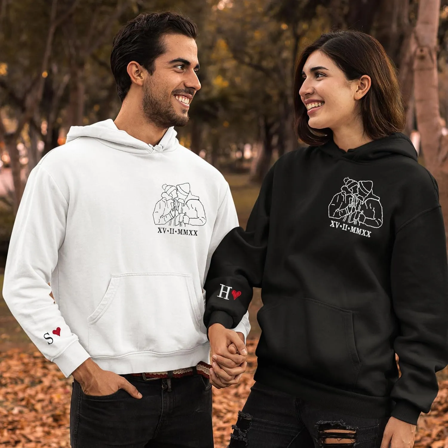 Custom Couple Embroidered Sweatshirt - Matching Hoodies for Couples, Gifts for Couple, Valentines Day, Wedding, Her