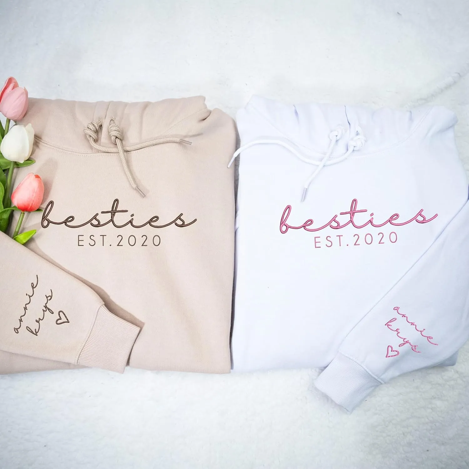 Custom Embroidered Besties Hoodies, Custom, Personalized Besties Sweatshirt, BFF Gifts For Women