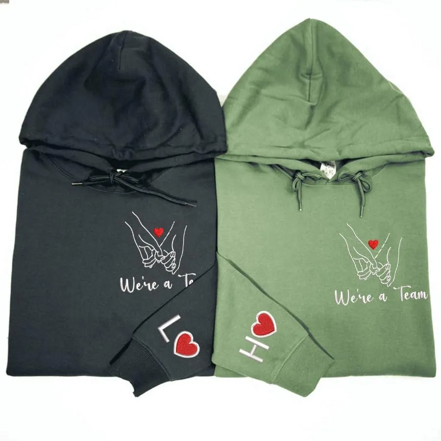 Custom Embroidered Couple Hoodie - Personalized Matching Sweatshirts With Name on Sleeve