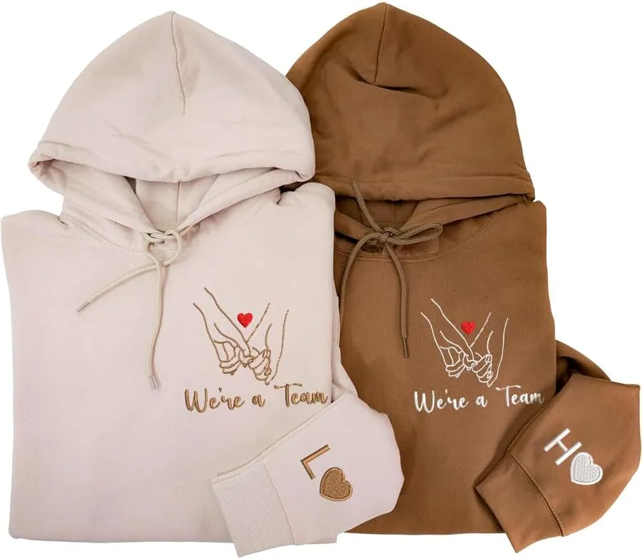 Custom Embroidered Couple Hoodie - Personalized Matching Sweatshirts With Name on Sleeve