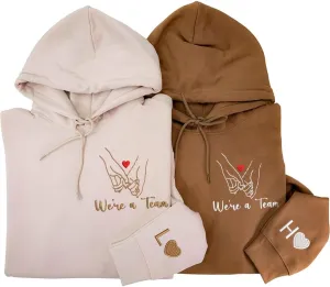 Custom Embroidered Couple Hoodie - Personalized Matching Sweatshirts With Name on Sleeve
